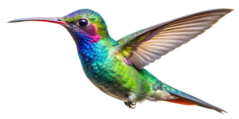 Obraz premium Colorful hummingbird in mid-flight showcasing vibrant plumage and intricate wing details in a natural environment