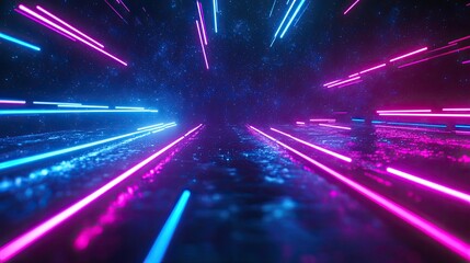 Obraz premium Vibrant neon lines create dynamic tunnel effect, evoking speed a