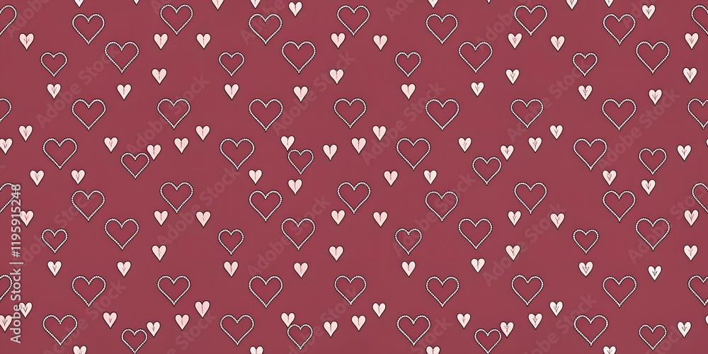 Poster background featuring various heart shapes in a repeating pattern on a rich maroon canvas reflecting 