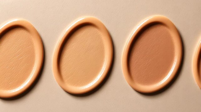 Variety of foundation shades arranged in a row for makeup selection and comparison