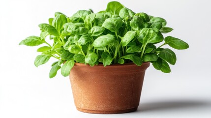 Fresh Basil Plant Potted Studio White Background