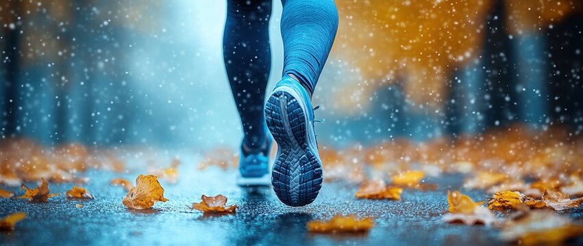 Close-up of a woman in athletic wear walking briskly on a natural path