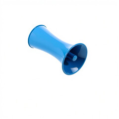 A cone shaped megaphone in bright blue, isolated on a white background.