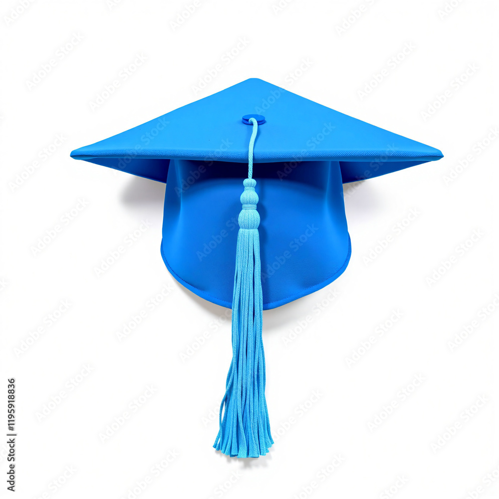 Wall mural A flat, square graduation cap with a matching tassel in vivid blue, isolated on a white background.