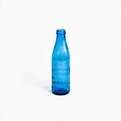 Fototapeta premium A small, vibrant blue glass bottle, centered and isolated on a plain white background to emphasize its bright color and clean design.