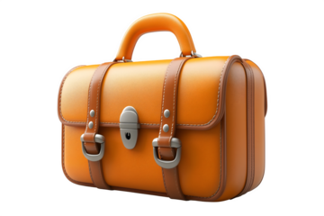 brown leather suitcase, old suitcase 3D icon - transparent image, png.