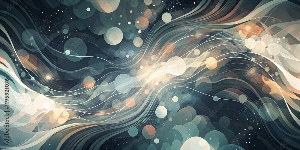 Poster colorful abstract waves and bubbles create a mesmerizing visual dance in a dark background blending 