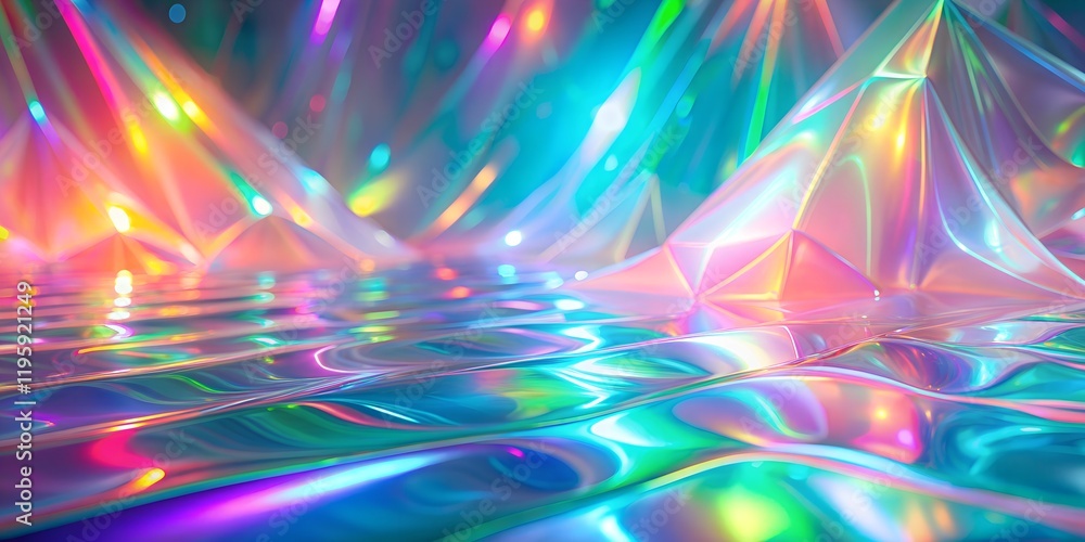 Poster vibrant reflections of colored light on rippling surfaces creating an ethereal atmosphere in a digit