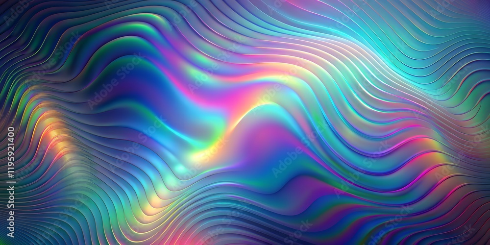Poster colorful abstract waves creating a mesmerizing flow with iridescent hues in a vibrant digital artwor