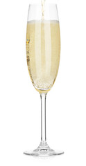 Pouring champagne into glass isolated on white
