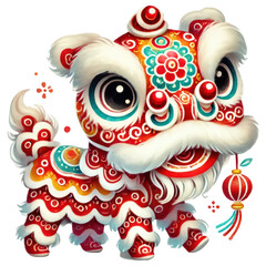 Fototapeta premium Colorful lion dance puppy festival celebration digital art vibrant environment playful concept