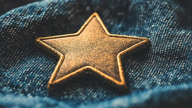 Leather star patch sewn onto denim fabric displays intricate craftsmanship and textile detail