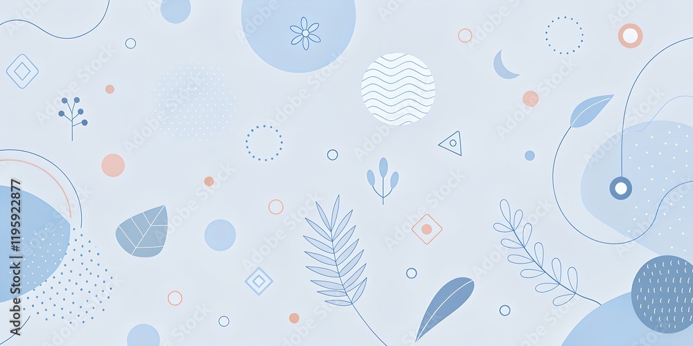 Poster background design featuring abstract shapes and botanical elements in soft blue tones suitable for v