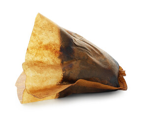 Used paper coffee filter isolated on white