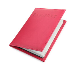 Passport in crimson cover isolated on white