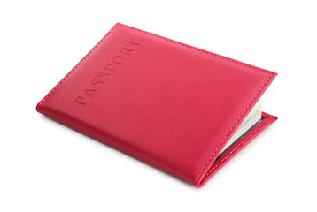 Passport in crimson cover isolated on white