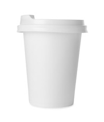 Paper cup with lid on white background. Mockup for design