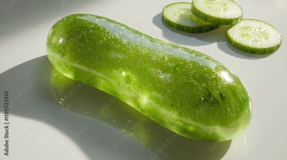 Poster refreshing cucumber gel and slices. ai.