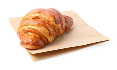 Paper bag with fresh croissant isolated on white