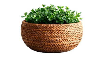 Naklejka premium Woven pot with a transparent bottom. Eco-friendly. with a plant