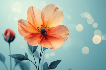 Elegant flower with vibrant orange and pink petals against a serene background