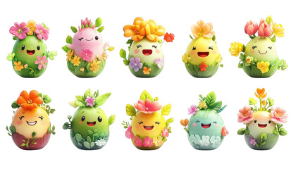 Fototapeta premium Cute Spring Floral Egg Characters Happy Easter 3D Render