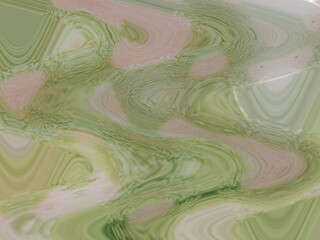 Abstract picture with linoleum-like pattern, light brown, light green, curved shape, winding lines. cloth pattern background