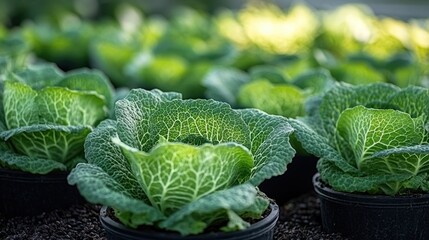 Green Savoy Cabbage Plants Greenhouse Growth