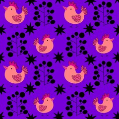 Easter chicken seamless birds pattern for wrapping paper and fabrics