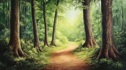 Obraz premium Forest Path Leading to Sunlight