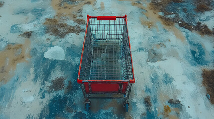Isolated overhead view of an empty shopping cart