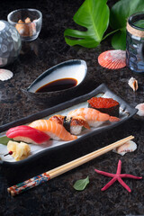 Assorted Nigiri Sushi with Soy Sauce