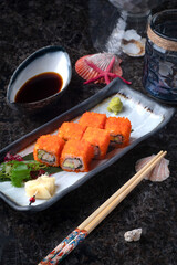 California Rolls with Tobiko and Soy Sauce