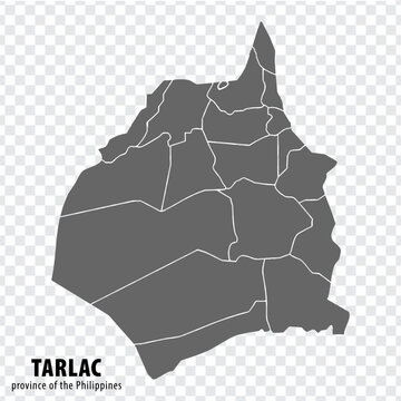 Blank map Tarlac of Philippines. High quality map Province of Tarlac with districts on transparent background for your web site design, logo, app, UI.  Republic of the Philippines.  EPS10.