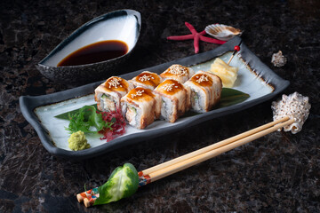 Teriyaki Sushi Rolls with Soy Sauce Dip