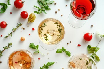 Wine Glasses with Herbs and Tomatoes