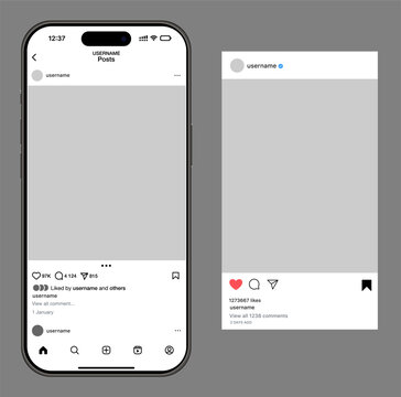 Instagram mockup. Set instagram screen social media and social network interface template.