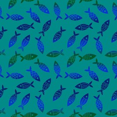 Ocean seamless fish pattern for wrapping paper and fabrics and linens