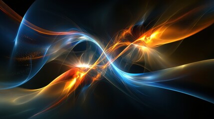 Fototapeta premium Abstract Orange and Blue Light Waves Flowing