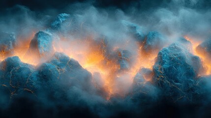 Obraz premium Glowing Rocks and Smoke Abstract Background with Fiery Energy