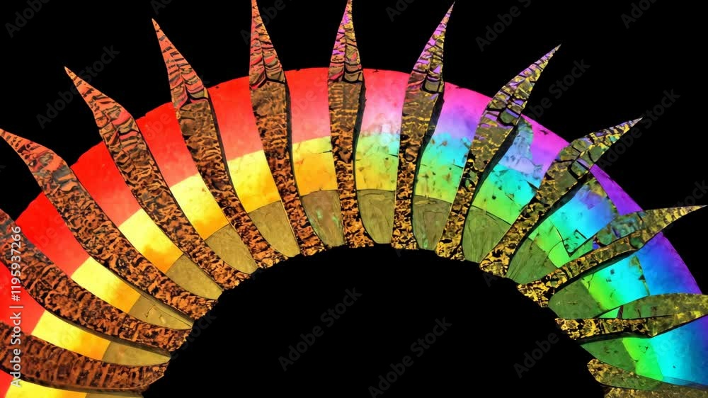 Poster colorful arch with distinct spikes showcasing a rainbow gradient against a dark background