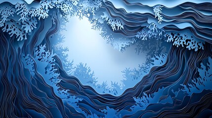 Abstract blue paper cut vector realistic relief Background template for banners, flyers, presentations
