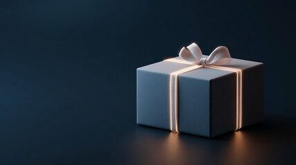 Obraz premium Eco-friendly for the environment. Gift box with a ribbon illuminated against a dark backdrop.