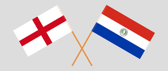 Crossed flags of England and Republic of Paraguay. Official colors. Correct proportion. Vector illustration