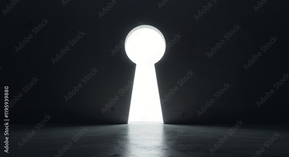 Fototapete A minimalist view of a light source shaped like a keyhole illuminating an otherwise dark space, symbolizing discovery, opportunity, and unlocking potential.

