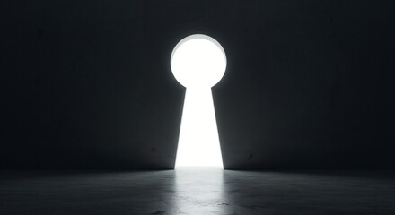 A minimalist view of a light source shaped like a keyhole illuminating an otherwise dark space, symbolizing discovery, opportunity, and unlocking potential.

 - obrazy, fototapety, plakaty