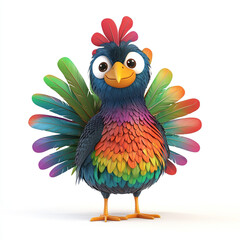 Fototapeta premium bird, rainbow bird, colorful feathers, cartoon bird on white background, 3D cartoon