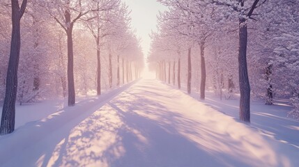 Obraz premium Snowy Path Through a Winter Forest