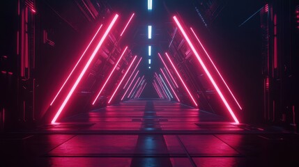 Futuristic Neon Corridor Pink And Blue Lights