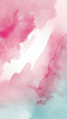 Obraz premium Abstract watercolor painting featuring soft pink and teal hues, creating a serene and dreamy atmosphere.